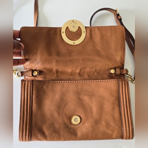 Michael Kors Fulton Brown Leather Crossbody Bag Leather Gold Chain Strap Dustbag - Picture 13 of 16